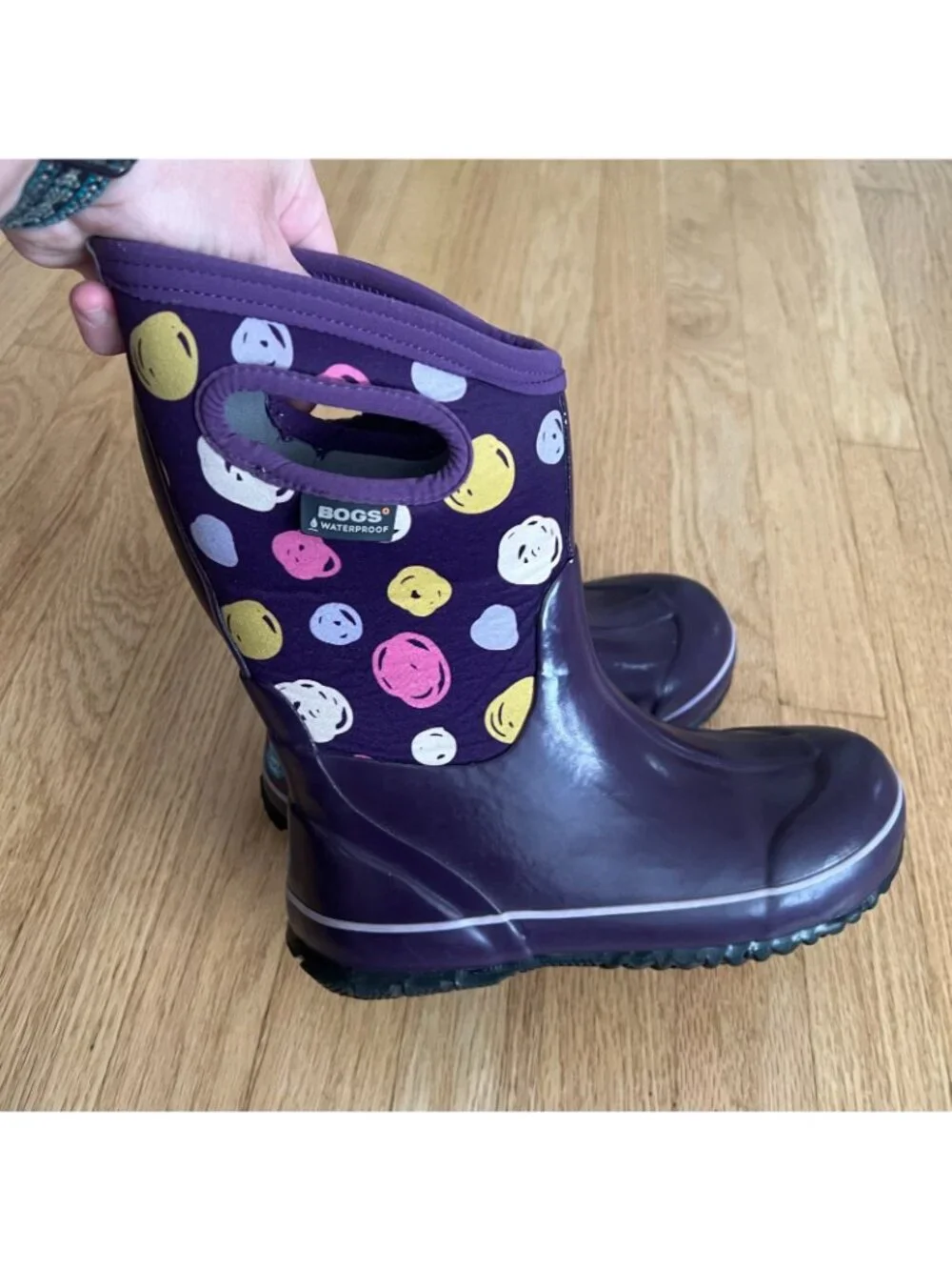 Bogs Kids Classic Sketched Purple Polka Dot Waterproof Winter Boots Youth Size 4